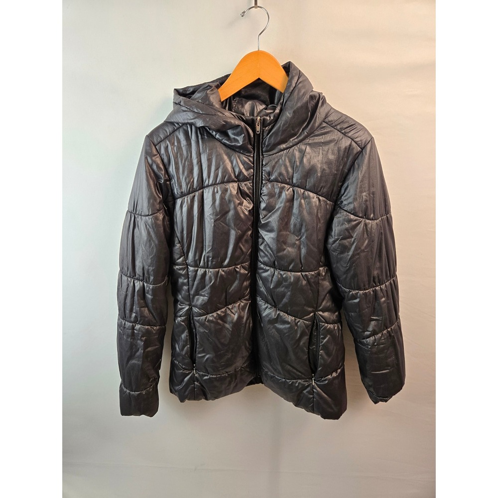 Patagonia Lidia Womens Insulated Puffer Jacket Black Hooded Quilted Coat Size L